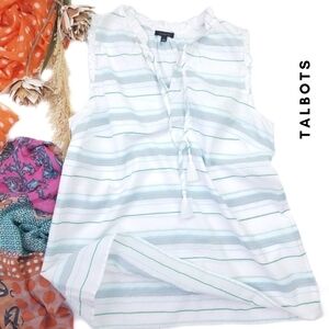 Talbots White Blue Silver Top sz S